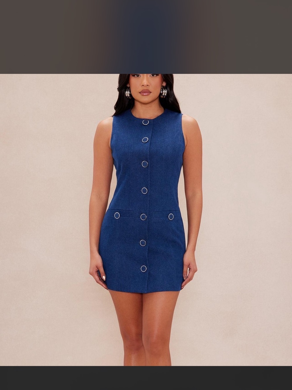 Fashion Nova Navy Blue Sleeveless Button-Front Mini Dress